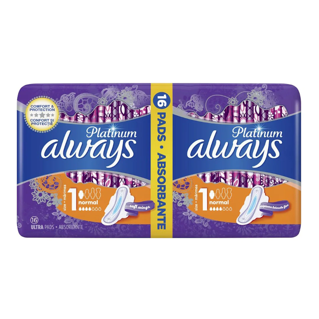 Always Platinum Normal Pads with Wings size 1, 16 pcs